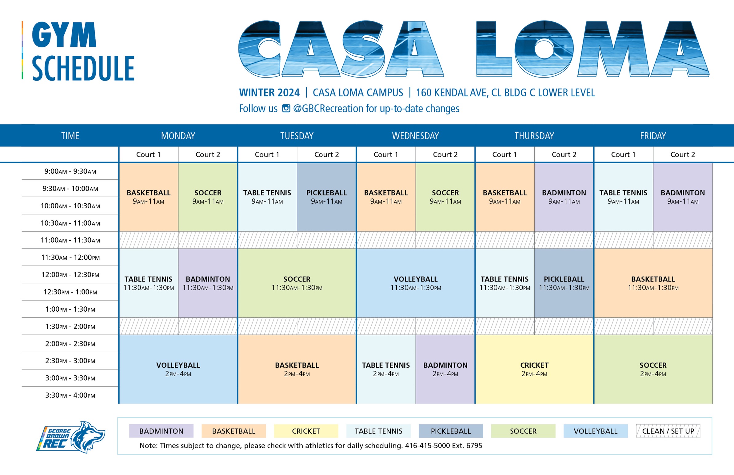 Casa Loma Open Gym Schedule Fall 2023